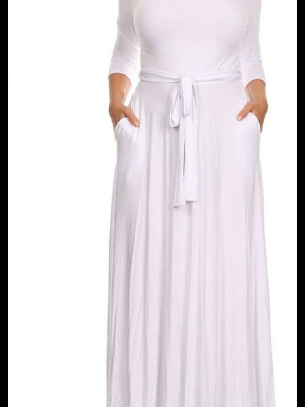 White Long Sleeve Maxi Dress with Tie Waist and Pockets